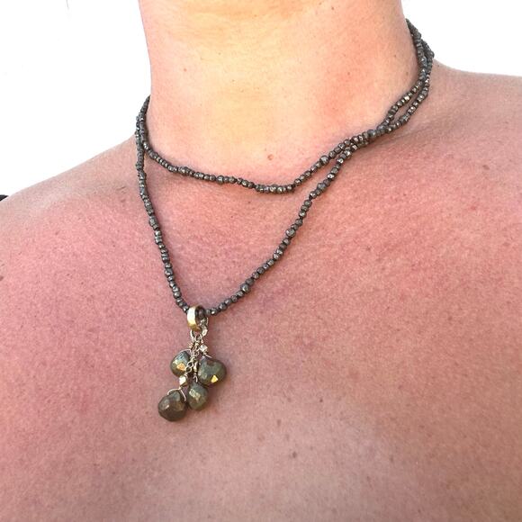 Susan Cummings Pyrite Long Stone Chain Necklace Pendant Ojai Bohemian Healing - Picture 2 of 11